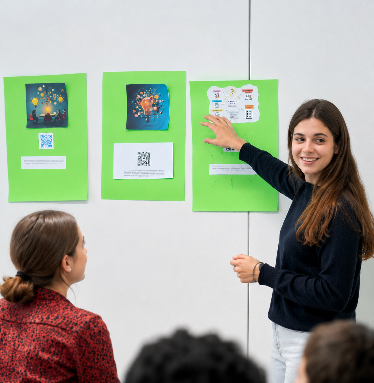 Estudiante realiza una presentación sobre procesos administrativos y organización empresarial ante sus compañeros, imagen representativa del Ciclo Formativo de Grado Superior en Administración y Finanzas de la UFV.